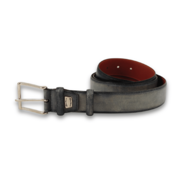 SANTONI - Ceintuur leer donkerblauw / grijs 3,5cm (39932)