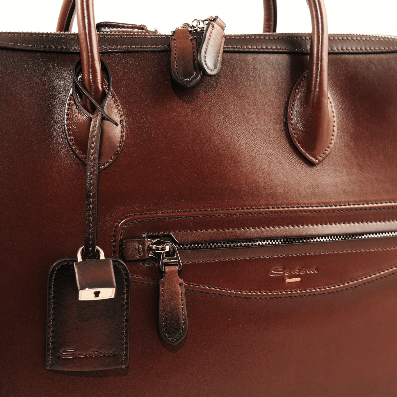 SANTONI - Портфель / сумка для ноутбука из кожи темно-коричневого цвета ручного окрашивания (43664) SANTONI - Портфель / сумка для ноутбука из кожи темно-коричневого цвета ручного окрашивания (43664)