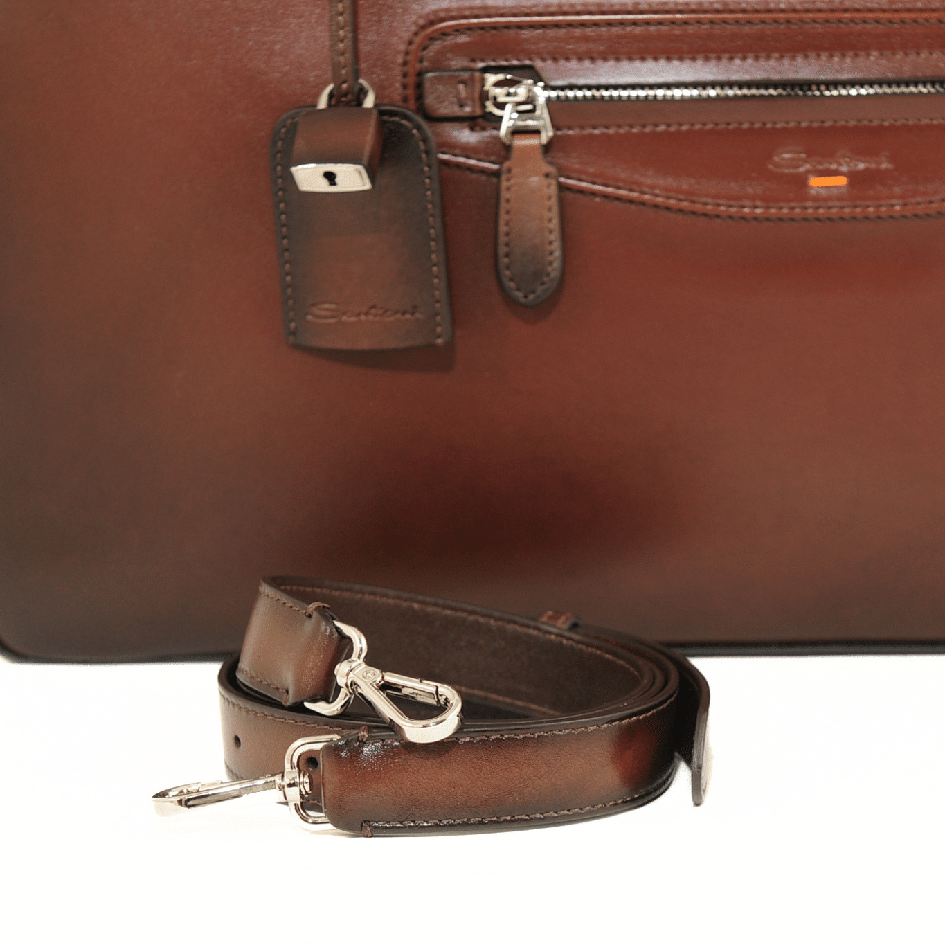 SANTONI - Портфель / сумка для ноутбука из кожи темно-коричневого цвета ручного окрашивания (43664) SANTONI - Портфель / сумка для ноутбука из кожи темно-коричневого цвета ручного окрашивания (43664)
