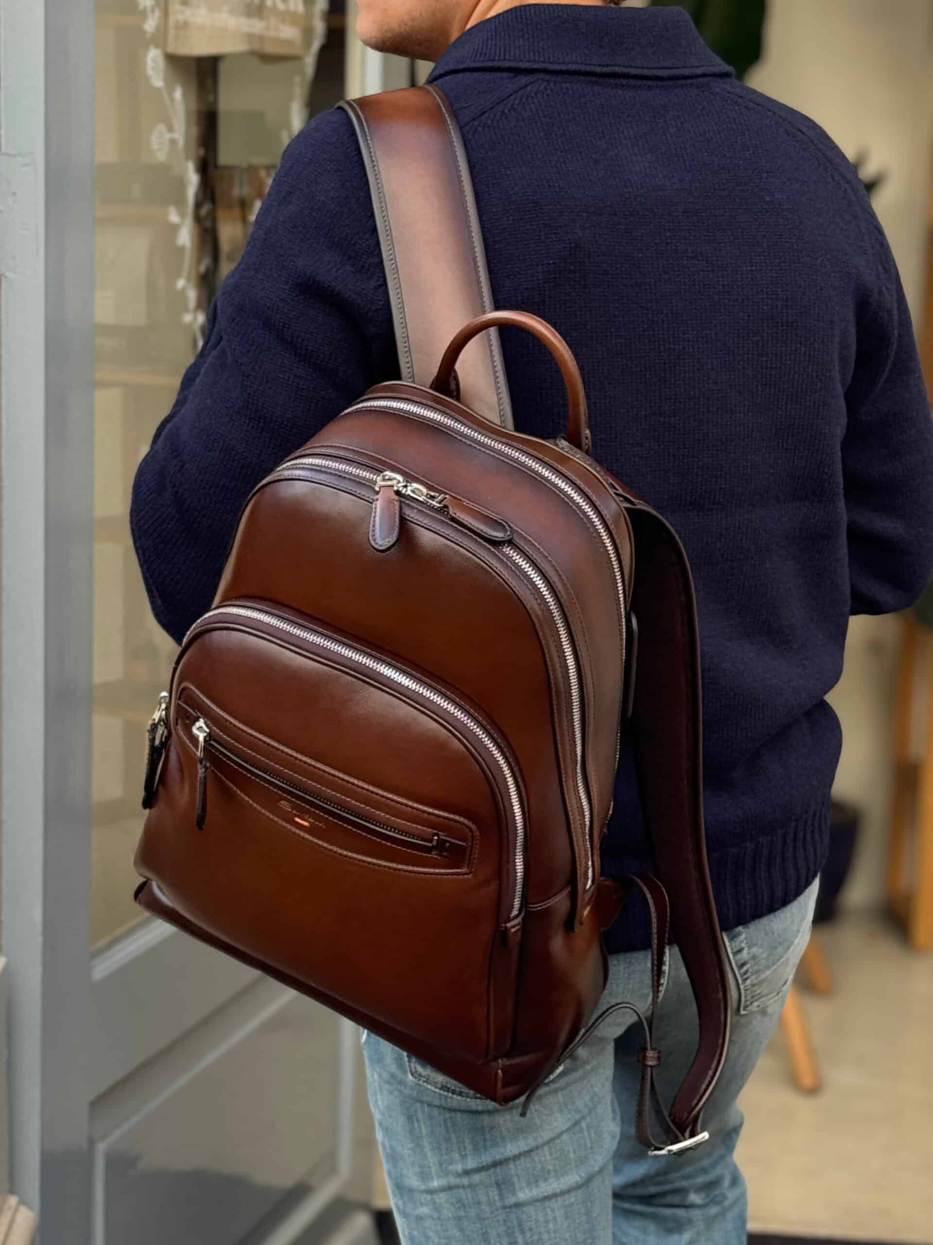 SANTONI - Rugzak handgekleurd donkerbruin leder (43663) SANTONI - Rugzak handgekleurd donkerbruin leder (43663)